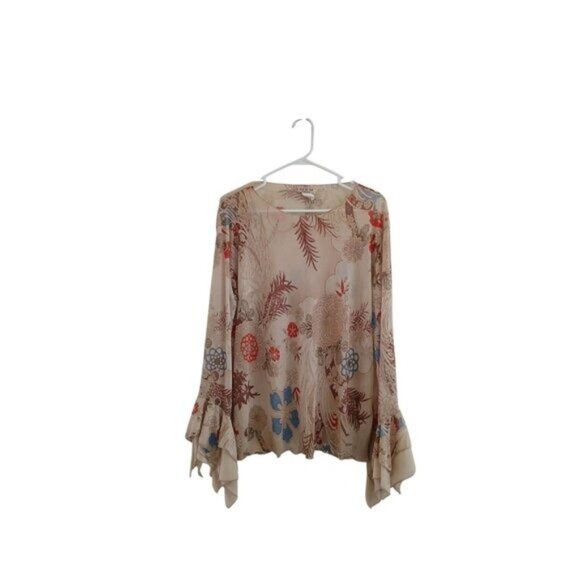 MKM Vintage Y2K Women's 1X Blouse Floral Ruffled Sleeves Sheer Romantic Festival - Picture 1 of 7